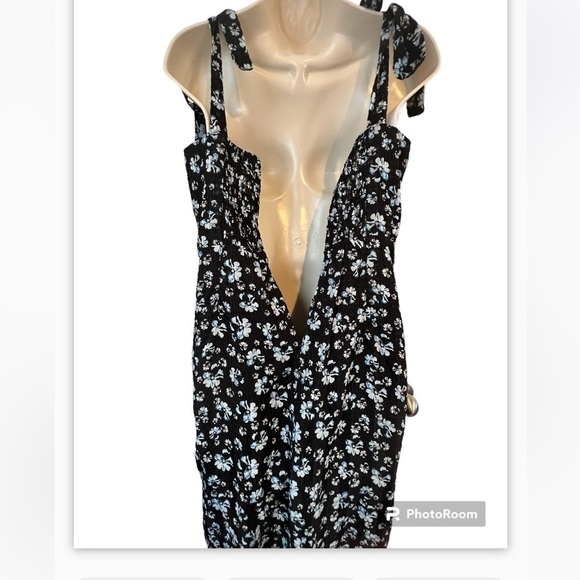 Commense Women’s Medium Navy‎ Blue Floral Sleeveless MIDI Dress Tie Strap NWT - Picture 3 of 13